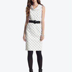 White House Black Market White and Black Grid Midi Dress